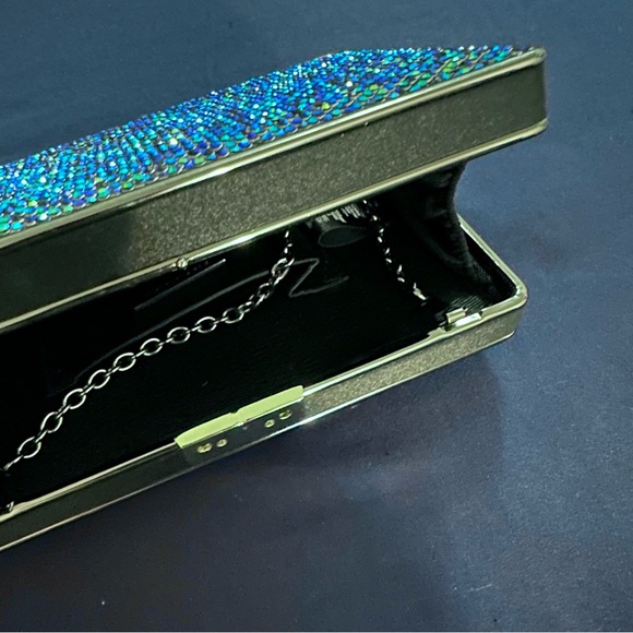 BCBGMaxAzria Sonia Crystal Mesh Satin Box Clutch Color Oil Slick - Picture 6 of 10